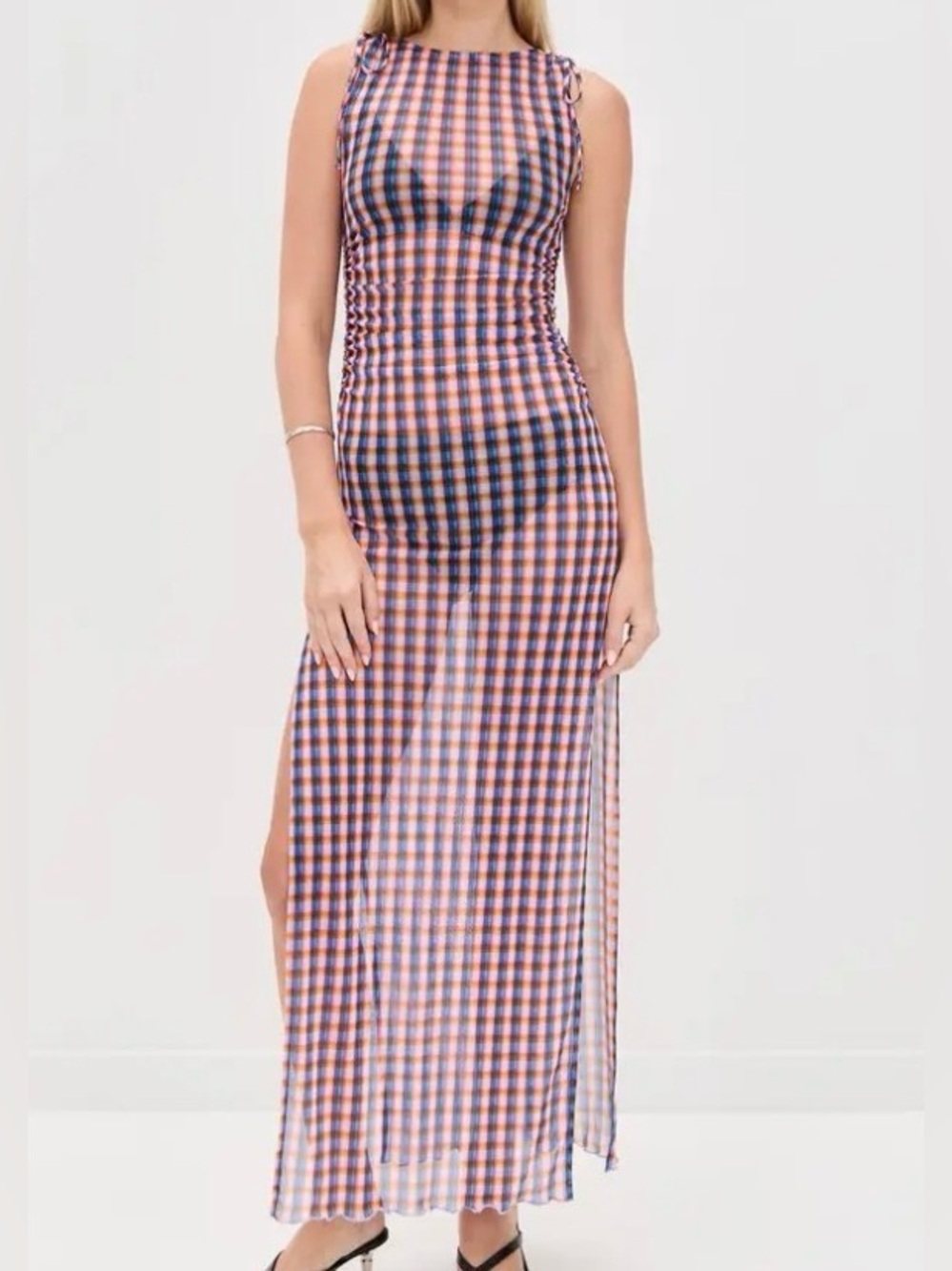 NWT Resa Paige Maxi Ruched Sheer Coverup in Kaleidoscope Rainbow Size Small